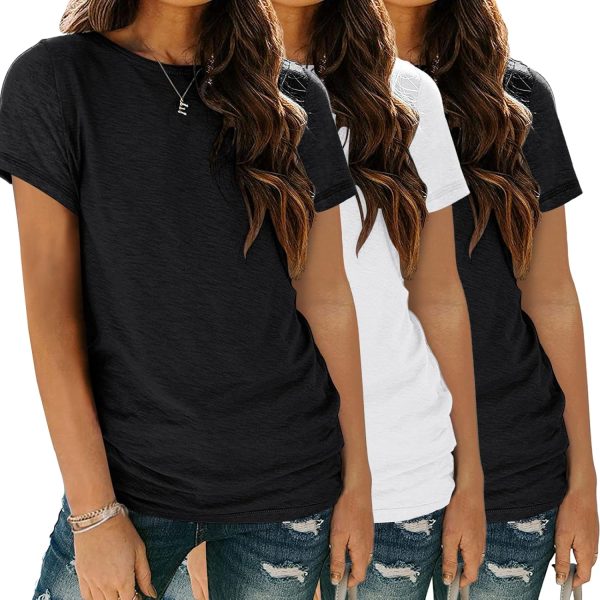 Womens 3 Pack T Shirts Basic Short Sleeve Tees Crewneck Fashion Tops Loose Fit Lightweight Casual Summer Clothes 2024