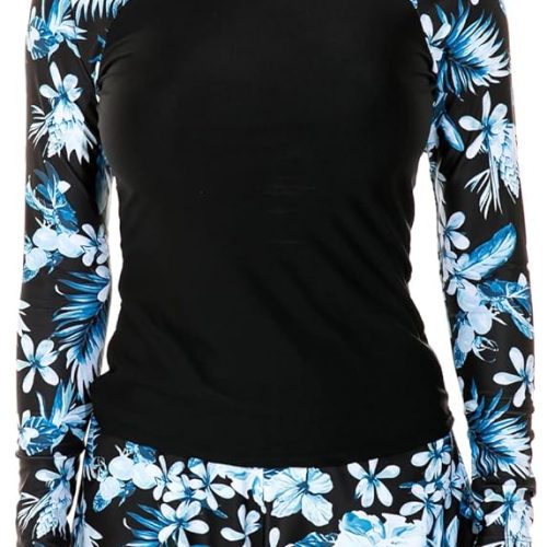 Women's Long Sleeves Rash Guard Athletic Swim Aztec Tankini Sets Swimsuit