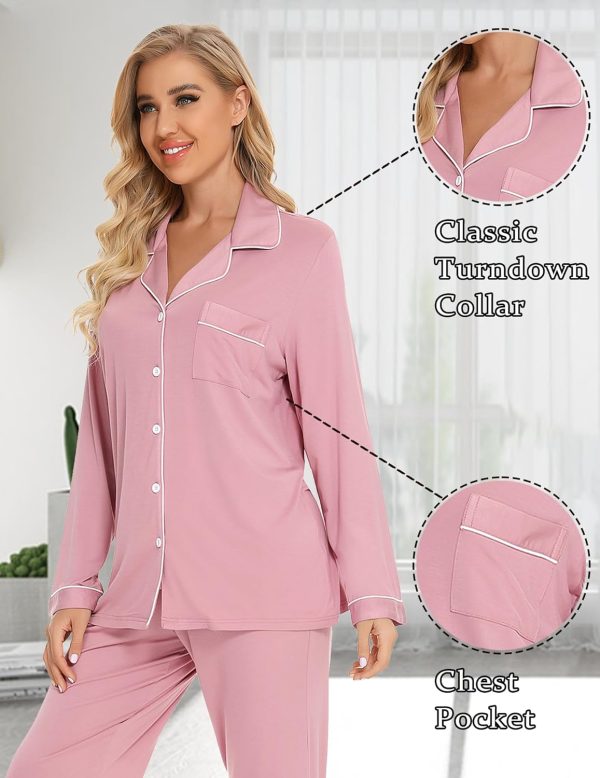 Pajamas Set Long Sleeve Womens Button Down Sleepwear Two Piece Nightwear Soft Pj Lounge Sets S-XXL