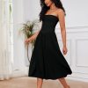 Women Off Shoulder Midi Dress Strapless Sleeveless Drop-Waist A Line Tube Dress Trendy Summer Swing Patchwork Dress