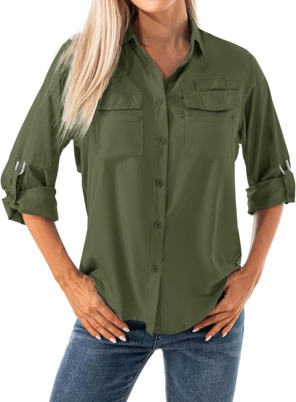 Women's Quick Dry Sun UV Protection Convertible Long Sleeve Shirts for Hiking Camping Fishing Sailing