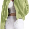 Women's Full Zip Fleece Short Jacket Oversized Athletic Running Long Sleeve Stand Collar Crop Warm Sherpa Coat