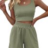 Trendy Queen Two Piece Summer Outfits Women Shorts Sets 2 Piece Sleeveless Matching Lounge Crop Top and High Waisted Shorts
