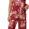 Womens Satin Floral Sleepwear Short Sleeves Button Down Tops with Pants Lounge Pajamas Sets