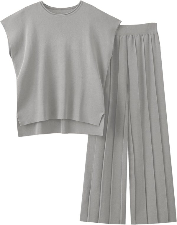 2 Piece Outfits for Women Sweater Sets Knit Vest Tops Elastic Waisted Pants