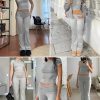 Casual Workout Two Piece Outfits for Women Short Sleeve Crop High Waist Foldover Flare Pants Tracksuit Sets Streetwear