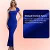 Women's Summer Casual Bodycon Maxi Dress Square Neck Short Sleeve Ribbed Dresses Cocktail Long Dress