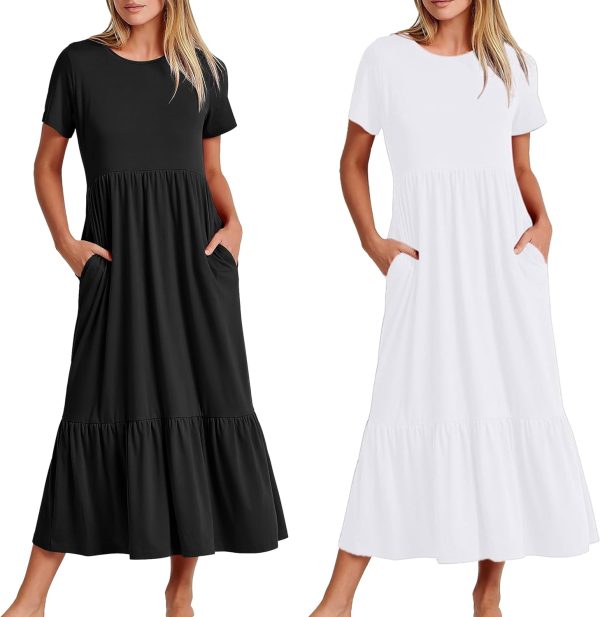 71EP2n7GLNL._AC_SL1500 Womens Summer Dresses Casual Short Sleeve Crewneck Swing Dress Casual Tiered t Shirt Dress with Pockets 2024 Trendy Outfits