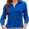 Womens Chiffon Blouses Button-Down Shirts Soft Tops Collared Casual Work Shirt XS-XXL