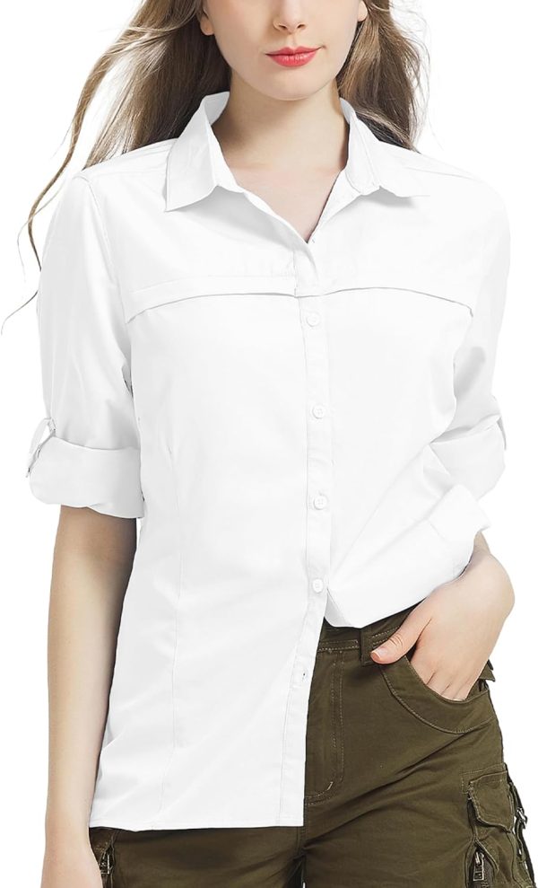 Womens Sun Protection Safari Shirt Quick Dry SPF 50 UV Lightweight Fishing Travel Hiking Outdoor Shirts with Zipper Pockets
