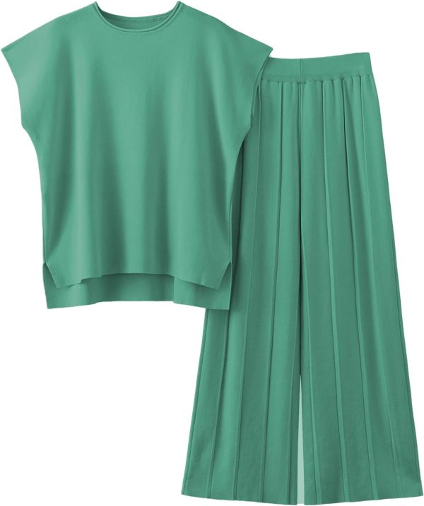 2 Piece Outfits for Women Sweater Sets Knit Vest Tops Elastic Waisted Pants