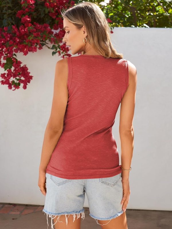 71Fz2hgfckL._AC_SL1500 3 Pack Women Tank Tops Ribbed Summer Casual Sleeveless Basic Cami Top Slim Henley Button Down Blouses
