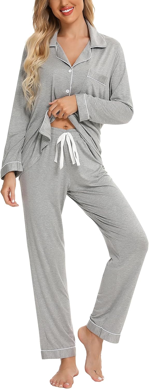 Pajamas Set Long Sleeve Womens Button Down Sleepwear Two Piece Nightwear Soft Pj Lounge Sets S-XXL