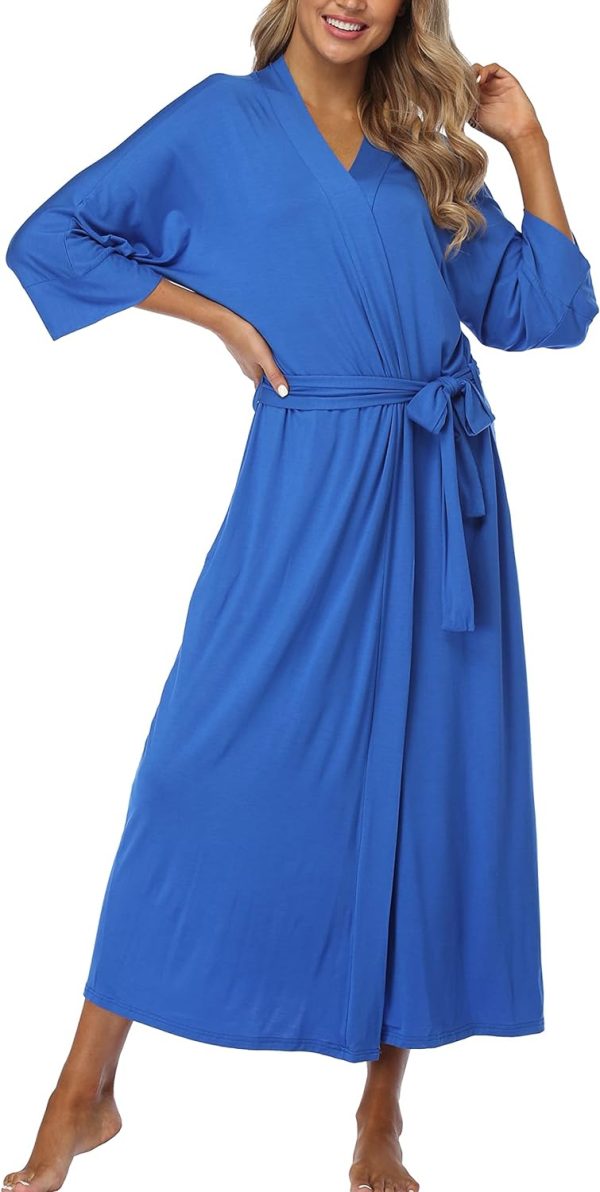 71HLDpwOw_L._AC_SL1500 Womens Soft Long Kimono Robes Lightweight Full Length Knit Bathrobe With Pockets Ladies Casual Dressing Gown