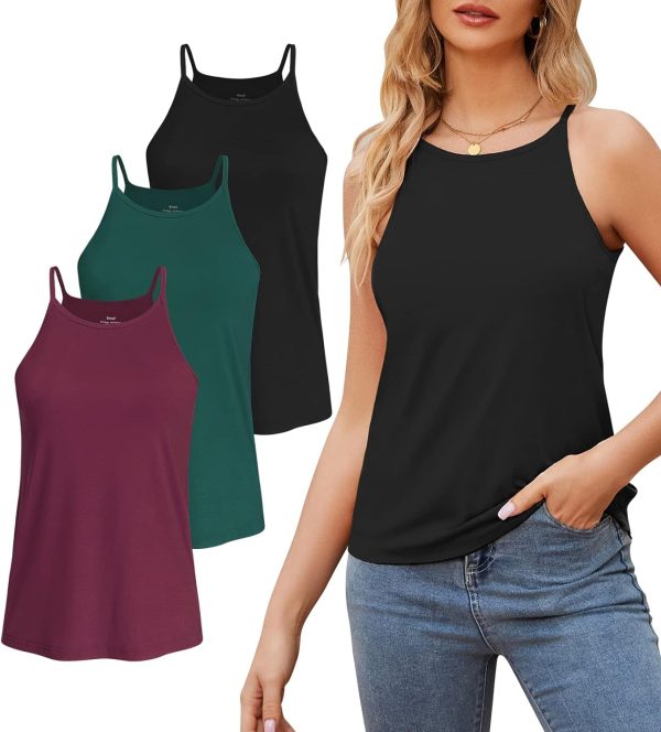 71I8XWcN_VL._AC_SL1500 High Neck Tank Top for Women Camisole Trendy Sleeveless Shirts Loose Fit Cami Tanks 3 Pack