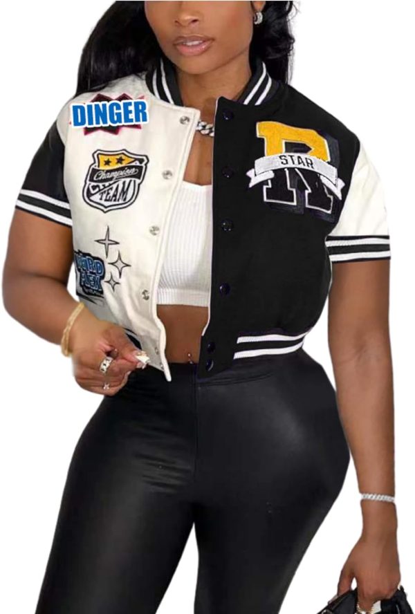 Button Down Shirts for Women Short Sleeve Cropped Varsity Jacket for Women Summer Tops for Women 2024 S-XXL