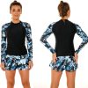 Women's Long Sleeves Rash Guard Athletic Swim Aztec Tankini Sets Swimsuit