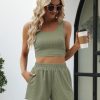Trendy Queen Two Piece Summer Outfits Women Shorts Sets 2 Piece Sleeveless Matching Lounge Crop Top and High Waisted Shorts