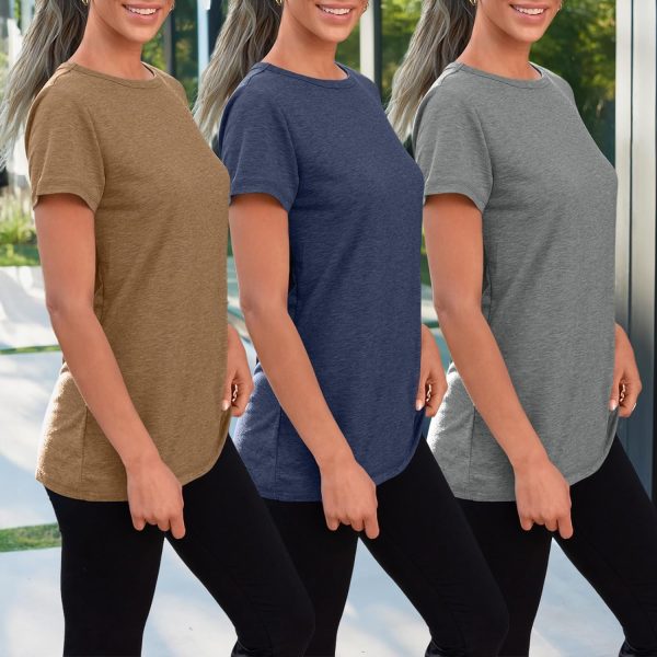 Womens 3 Pack T Shirts Basic Short Sleeve Tees Crewneck Fashion Tops Loose Fit Lightweight Casual Summer Clothes 2024