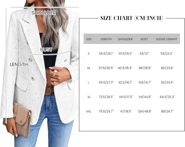 Womens Casual Blazer 2024 Spring Open Front Business Work Tweed Plaid Jacket Suit Pocket (S-XXL)
