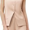 Women's Summer 2 Piece Outfits Sleeveless Round Neck Button Down High Waisted Pants 2024 Business Work Sets