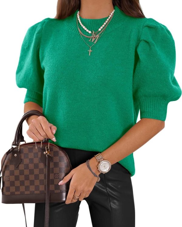 Women's Puff Short Sleeve Sweaters 2024 Fashion Spring Tops Casual Pullover Shirts