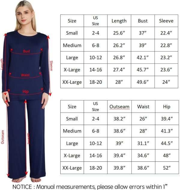 71M_Zs_OlVL._AC_SL1500_12423b8d-5b5b-4488-94f3-a5b104e57e5d Loungewear Set pajamas Womens sleepwear Bamboo Viscose Long Sleeve t shirt Long Pants Super Soft Novelty Pjs Set