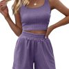 Trendy Queen Two Piece Summer Outfits Women Shorts Sets 2 Piece Sleeveless Matching Lounge Crop Top and High Waisted Shorts