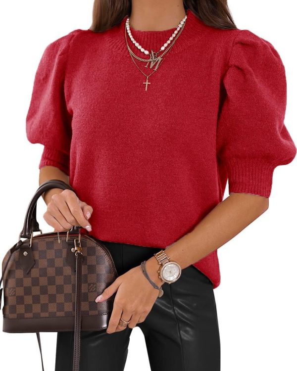 Women's Puff Short Sleeve Sweaters 2024 Fashion Spring Tops Casual Pullover Shirts