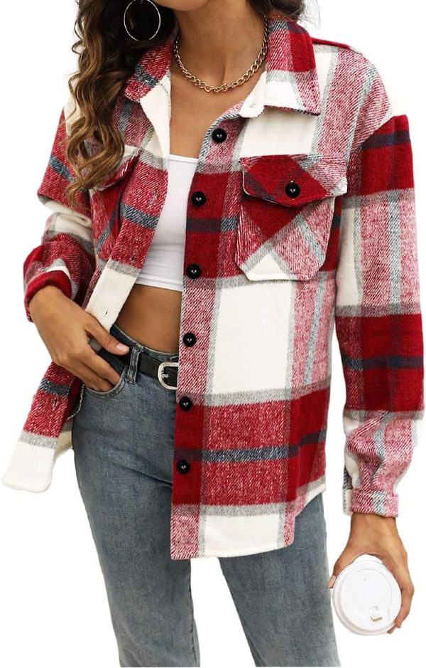 71N8lOvvBJL._AC_SL1200 Trendy Queen Womens Flannel Shacket Jacket Casual Plaid Button Down Long Sleeve Shirt Fall Clothes Outfits