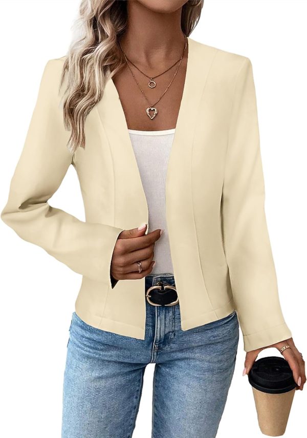 2024 Summer Cropped Collarless Blazer Lightweight Fully Lined Open Front Elegant Petite Work Office Jackets