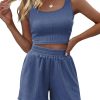 Trendy Queen Two Piece Summer Outfits Women Shorts Sets 2 Piece Sleeveless Matching Lounge Crop Top and High Waisted Shorts