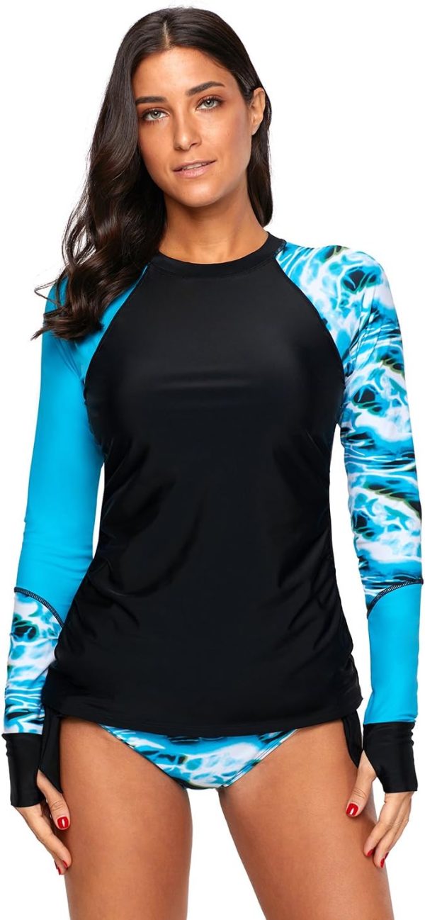 Women's Long Sleeves Rash Guard Athletic Swim Aztec Tankini Sets Swimsuit