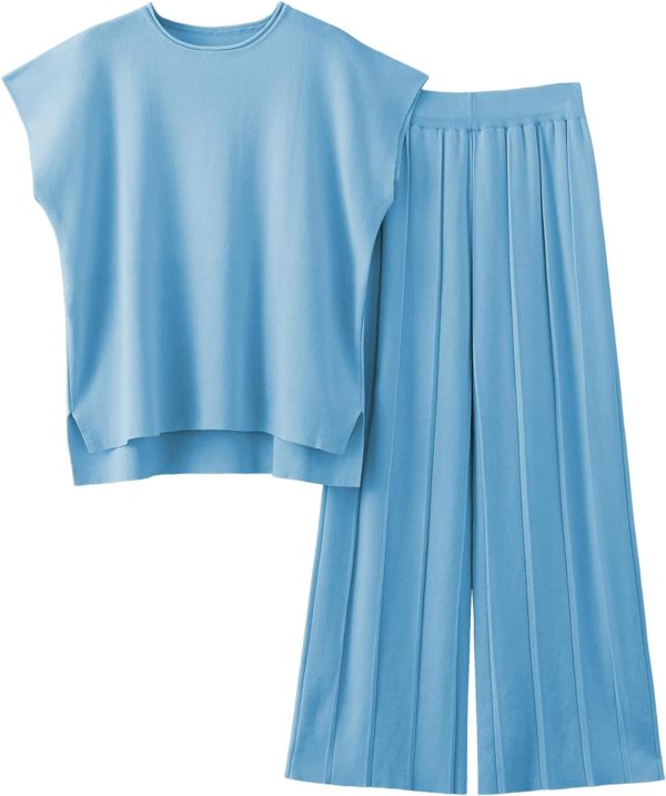 2 Piece Outfits for Women Sweater Sets Knit Vest Tops Elastic Waisted Pants