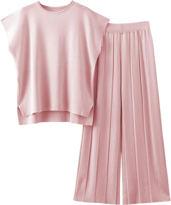 2 Piece Outfits for Women Sweater Sets Knit Vest Tops Elastic Waisted Pants