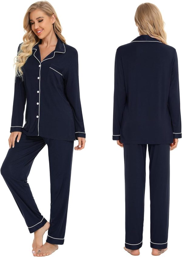 Pajamas Set Long Sleeve Womens Button Down Sleepwear Two Piece Nightwear Soft Pj Lounge Sets S-XXL