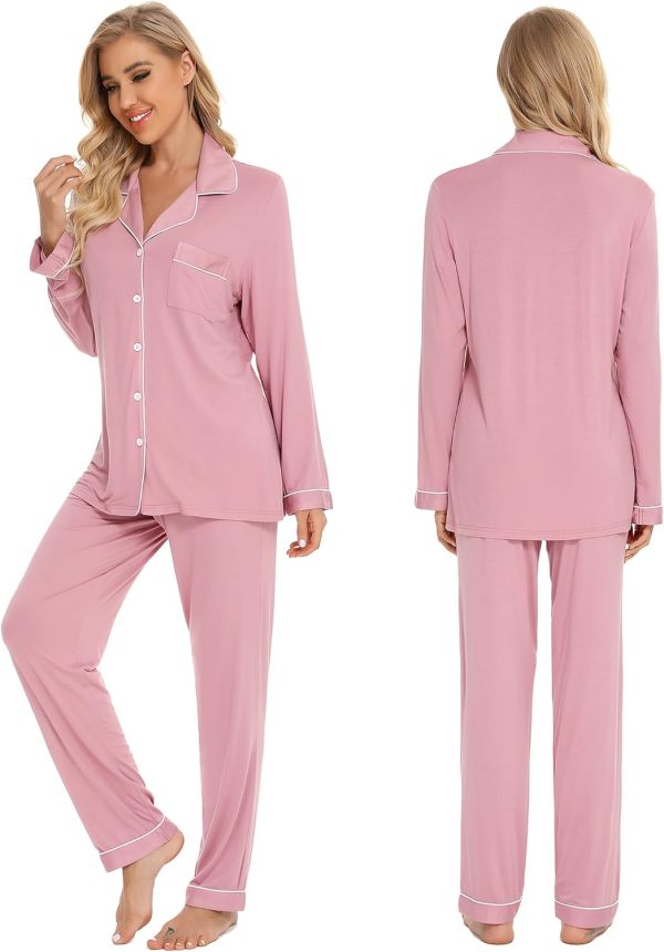 Pajamas Set Long Sleeve Womens Button Down Sleepwear Two Piece Nightwear Soft Pj Lounge Sets S-XXL