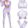 71SWvi0OxuL._AC_SL1500 Women's 3 PC Seamless Gym Clothing Workout Outfit with Jacket Bra & Leggings Set