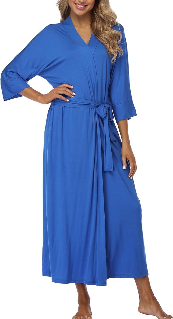 71SXw2CVIBL._AC_SL1500 Womens Soft Long Kimono Robes Lightweight Full Length Knit Bathrobe With Pockets Ladies Casual Dressing Gown