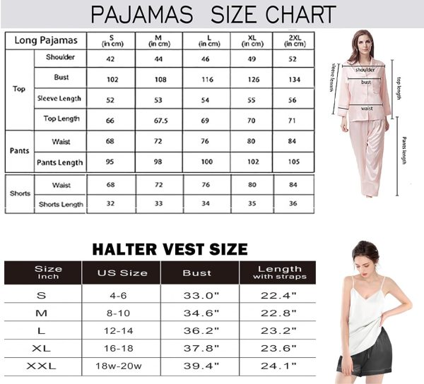 71T7rcWBAJL._AC_SL1500 6Pcs Womens Silk Satin Pajama Sets Pj Sets Long Pjs Set Pajamas Sleepwear Camisole Sexy Cami