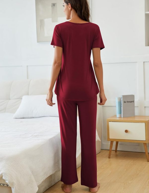 Women's Maternity Nursing Pajama Set Breastfeeding Loungewear Mama Clothes Short Sleeve Top & Pants Pregnancy PJS