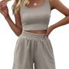 Trendy Queen Two Piece Summer Outfits Women Shorts Sets 2 Piece Sleeveless Matching Lounge Crop Top and High Waisted Shorts
