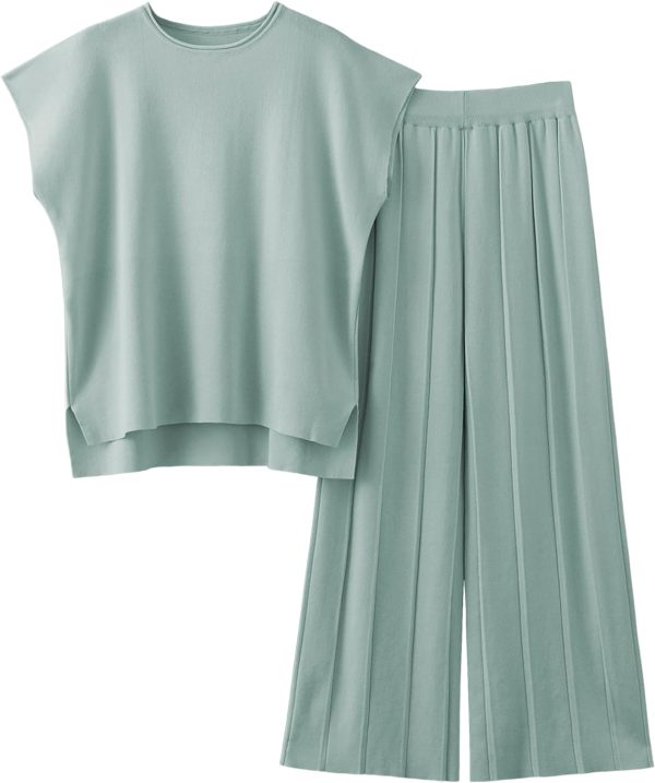 2 Piece Outfits for Women Sweater Sets Knit Vest Tops Elastic Waisted Pants