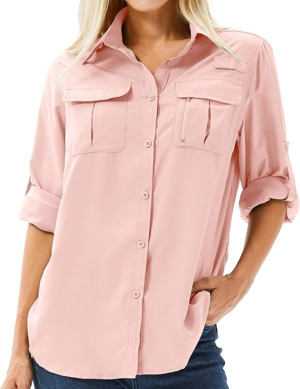 Women's UPF 50+ Long Sleeve UV Sun Protection Safari Shirt, Quick Dry SPF Hiking Fishing Breathable Shirts