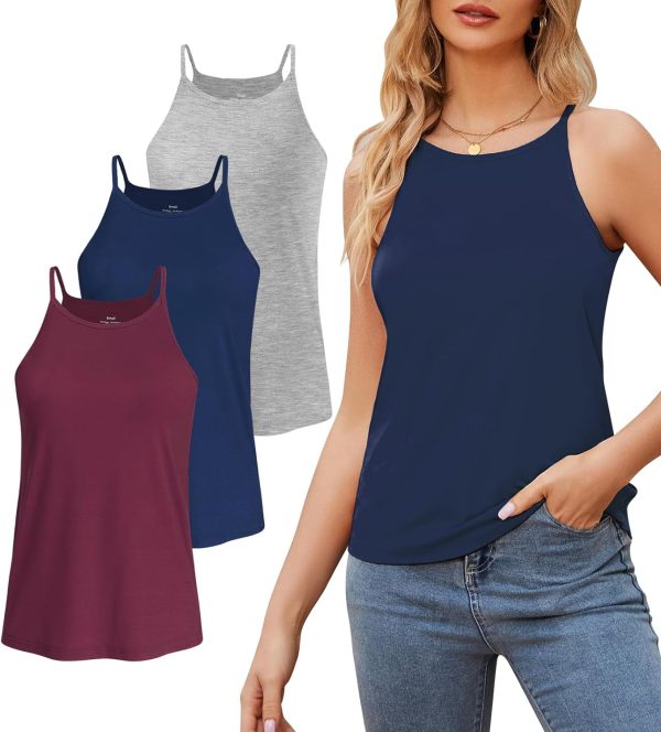 71V5NpVILsL._AC_SL1500 High Neck Tank Top for Women Camisole Trendy Sleeveless Shirts Loose Fit Cami Tanks 3 Pack