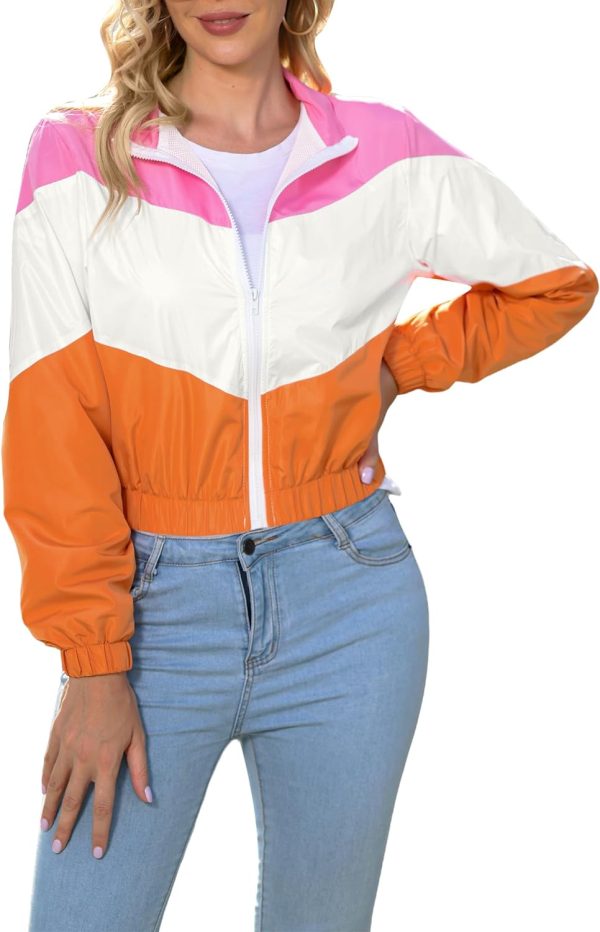 71V5OLbP2RL._AC_SL1500 Women’s Lightweight Windbreaker Sport Jacket Zip Up Color Block Coat Casual Long Sleeve Jogging Outerwear
