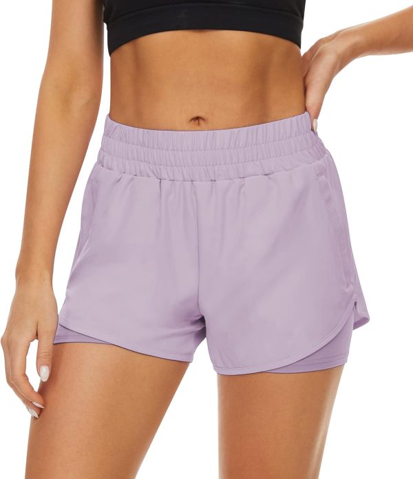 2 Pack Athletic Shorts for Women, Quick Dry Running Shorts with Pockets High Waisted Workout Gym Sports Shorts