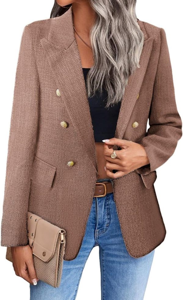 Womens Casual Blazer 2024 Spring Open Front Business Work Tweed Plaid Jacket Suit Pocket (S-XXL)