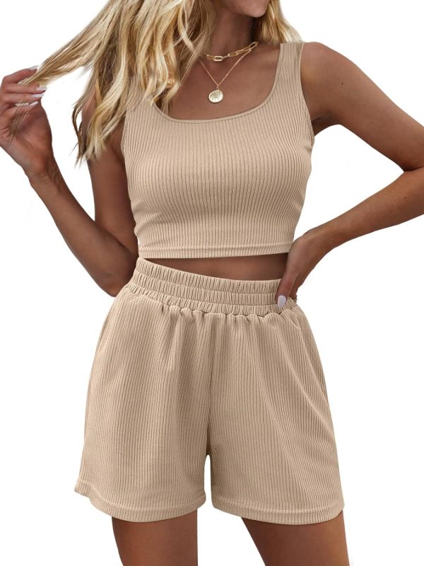Trendy Queen Two Piece Summer Outfits Women Shorts Sets 2 Piece Sleeveless Matching Lounge Crop Top and High Waisted Shorts