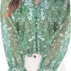 Womens Casual Boho Floral Print V Neck Long Sleeve Blouses Button Down Shirts Dressy Chiffon Loose Ruffle Tops